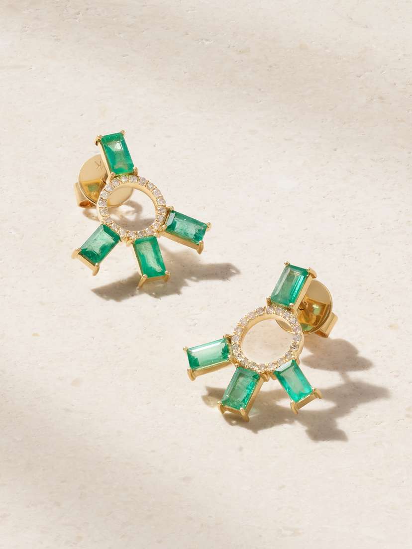 Ileana Makri 18-karat Gold, Emerald And Diamond Earrings