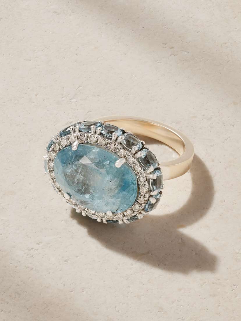 Ileana Makri Eternity Flower 18-karat White Gold, Aquamarine And Diamond Ring