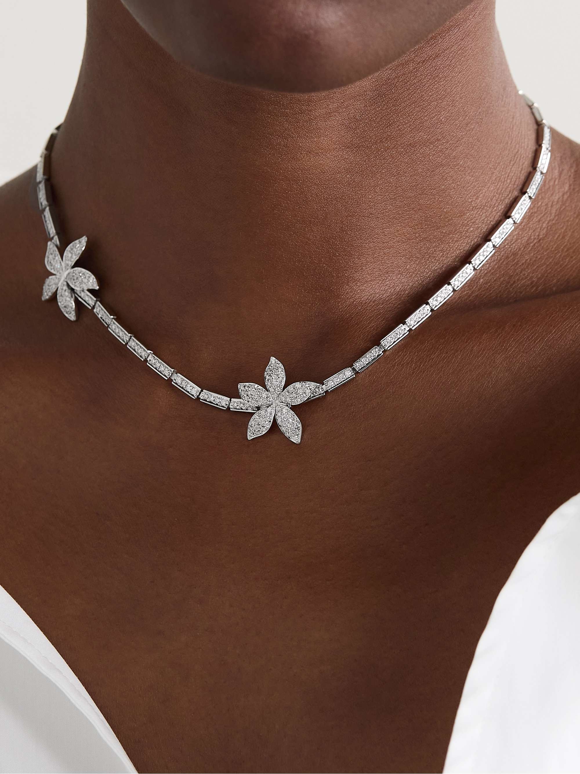 ILEANA MAKRI Waterfall Flower 18 karat white gold diamond necklace NET A PORTER