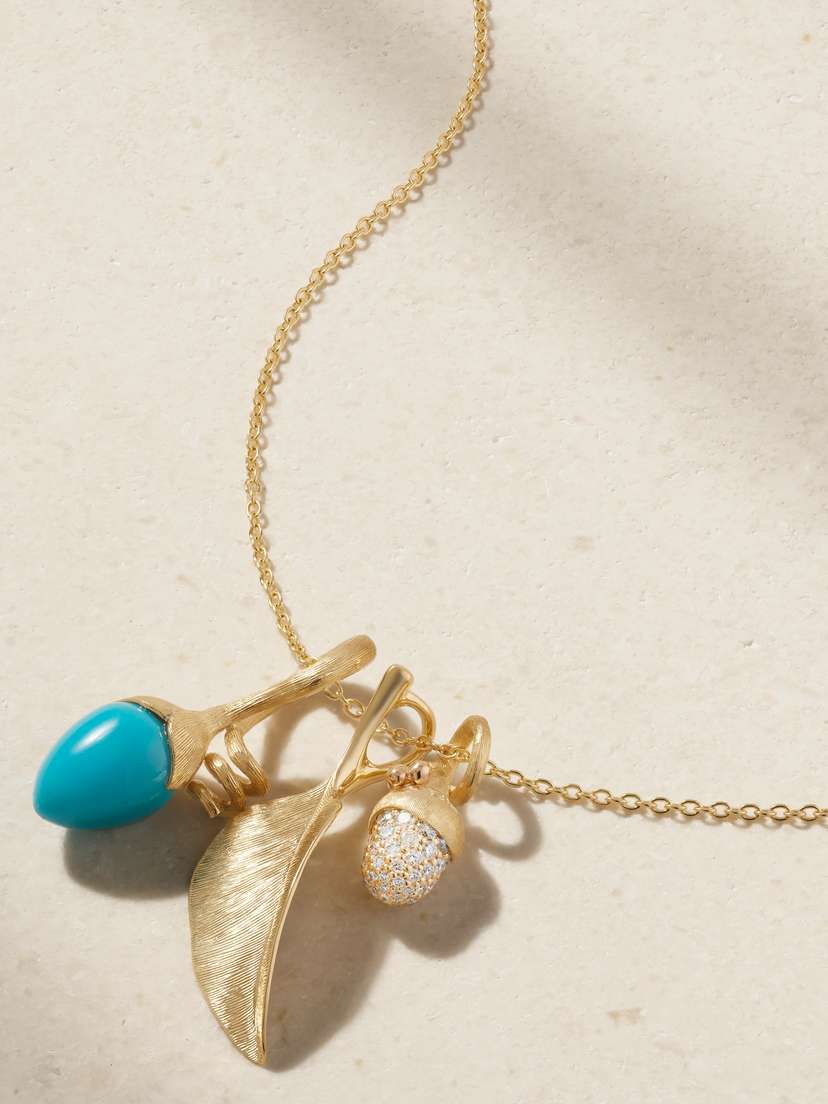 OLE LYNGGAARD COPENHAGEN This Lotus 18-karat Gold, Turquoise And Diamond Necklace