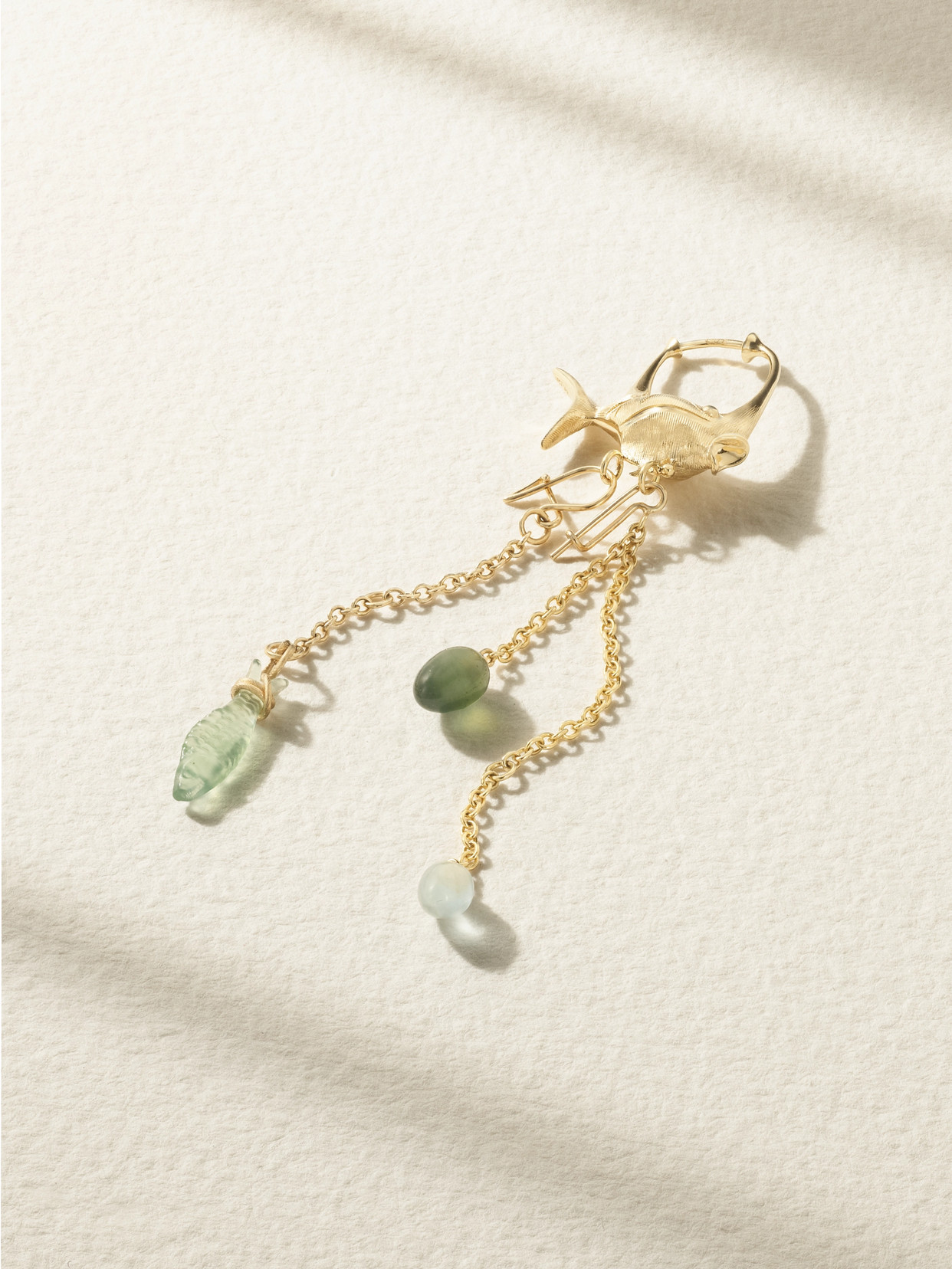 Ole Lynggaard Copenhagen Young Fish 18-karat Gold, Serpentine And Aquamarine Hoop Earrings