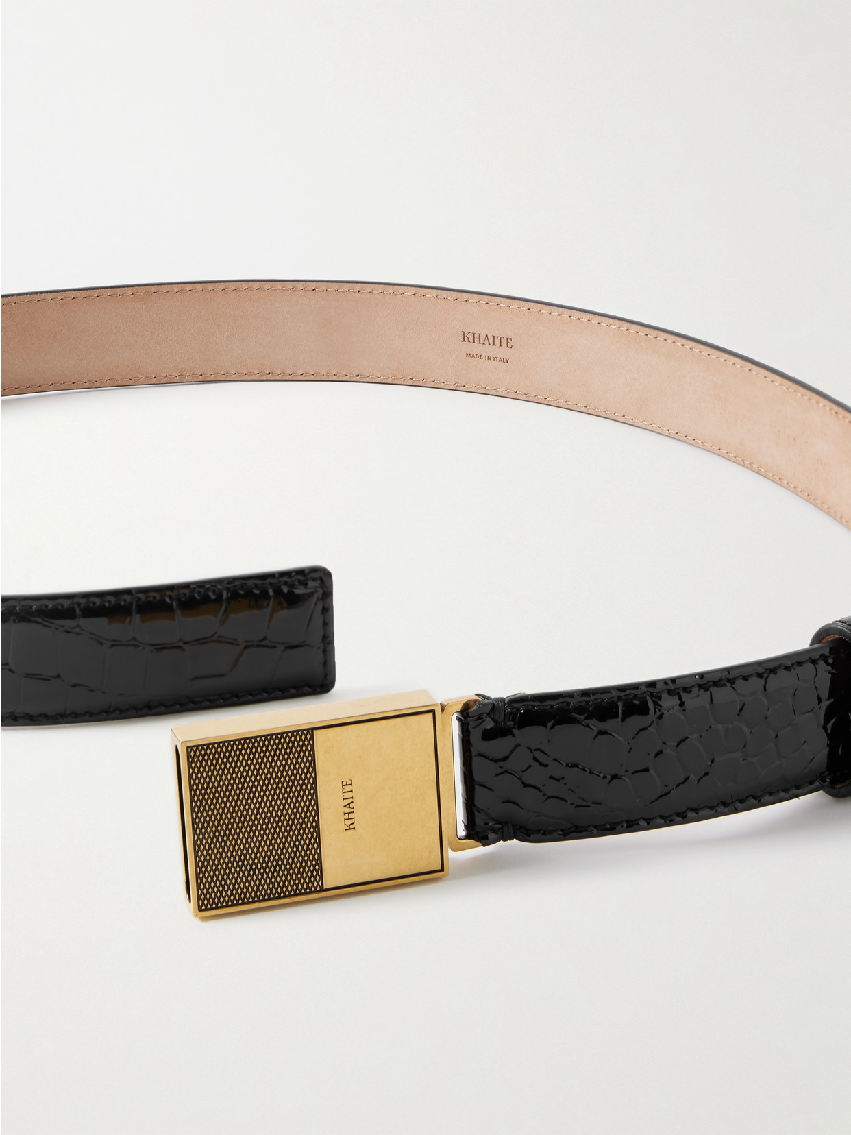 Khaite Elio Croc-effect Patent-leather Belt In Black