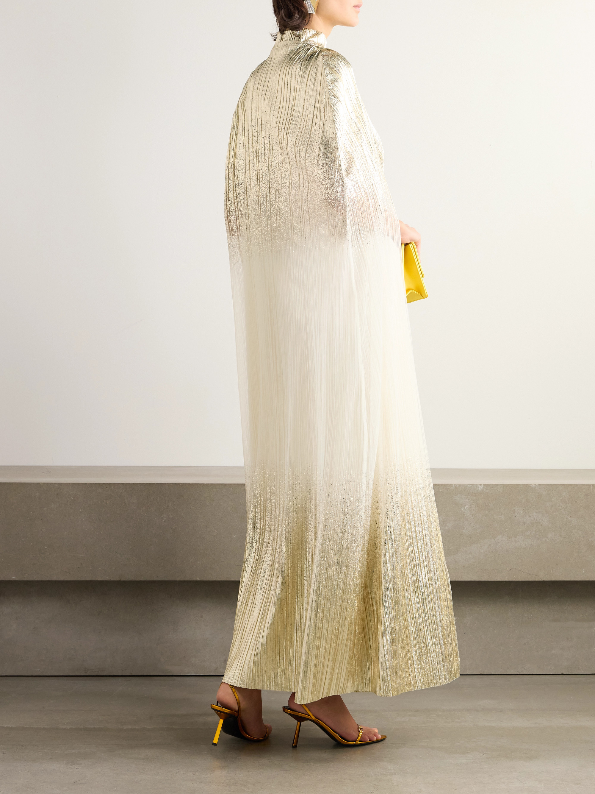 Dima Ayad Metallic plissé-tulle gown and cape set thumbnail
