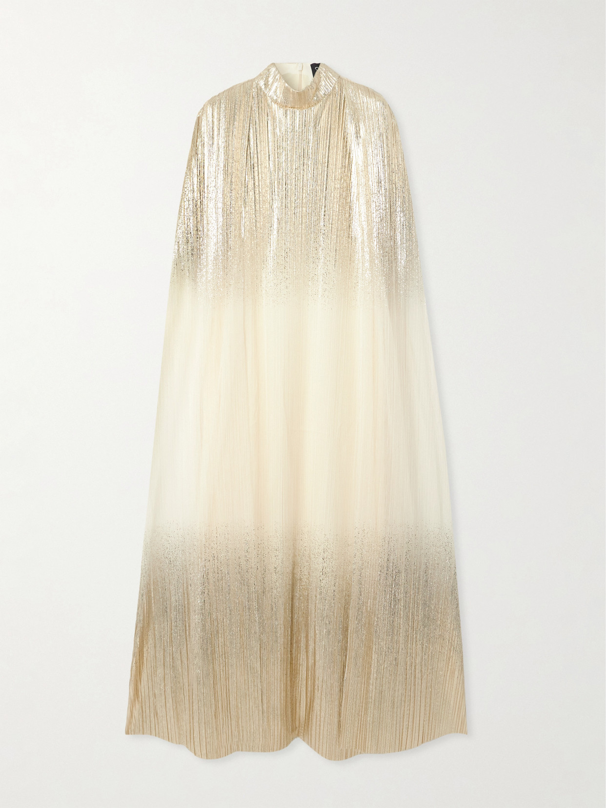 Dima Ayad Metallic Plissé-tulle Gown And Cape Set In Ivory