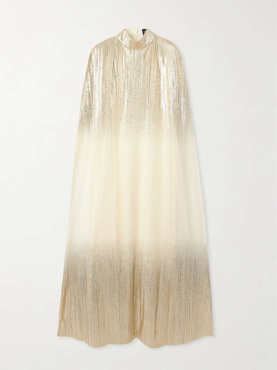 metallic plissé-tulle gown and cape set