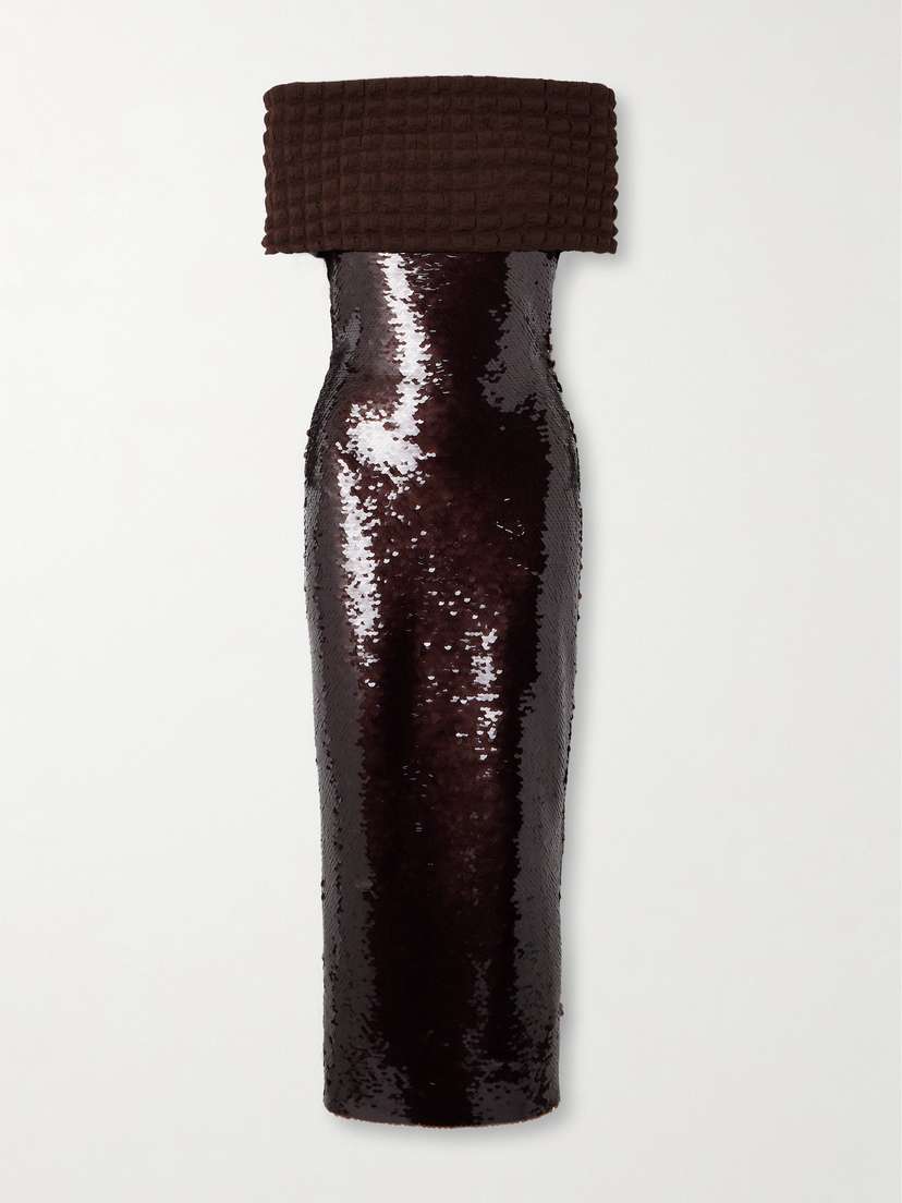 Dima Ayad Off-the-shoulder Sequined Tulle And Popcorn Midi Dress