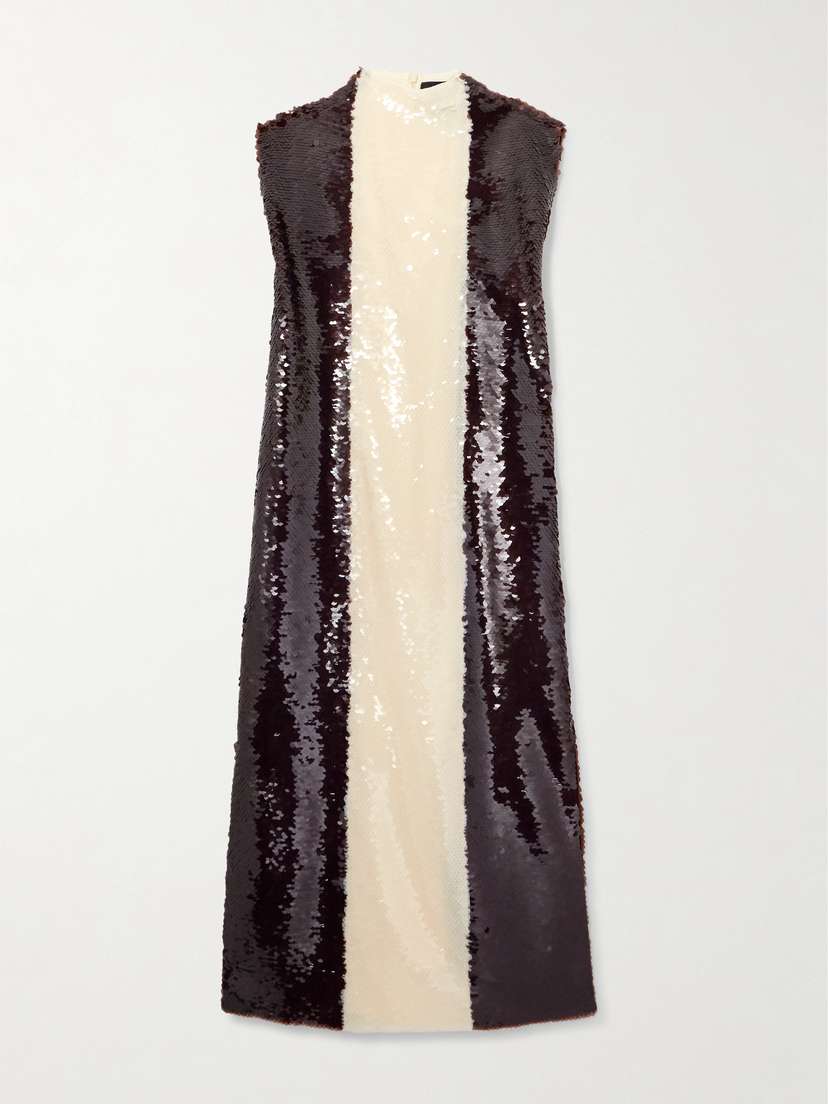 Dima Ayad Two-tone Sequined Tulle Midi Dress