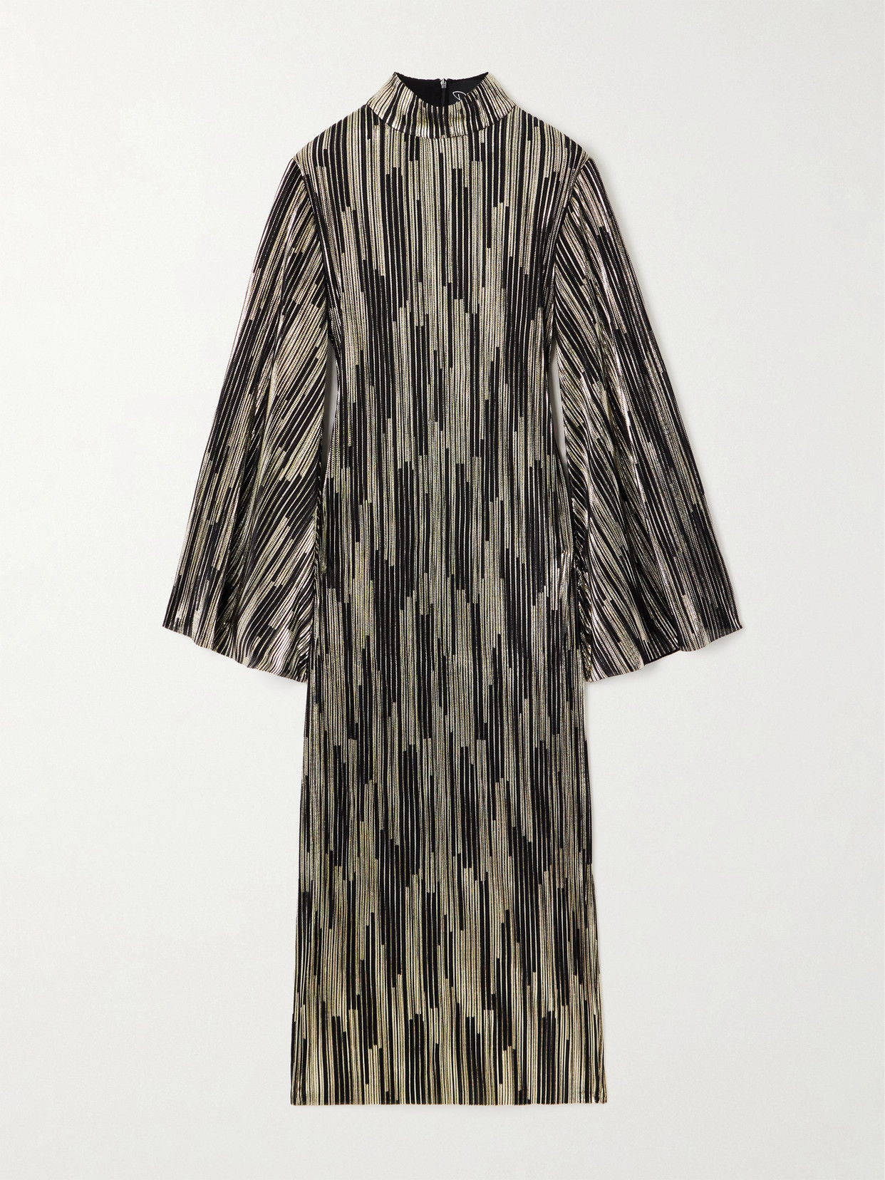 Dima Ayad Turtleneck Metallic Plissé Midi Dress In Black