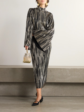 Dima Ayad Turtleneck metallic plissé midi dress