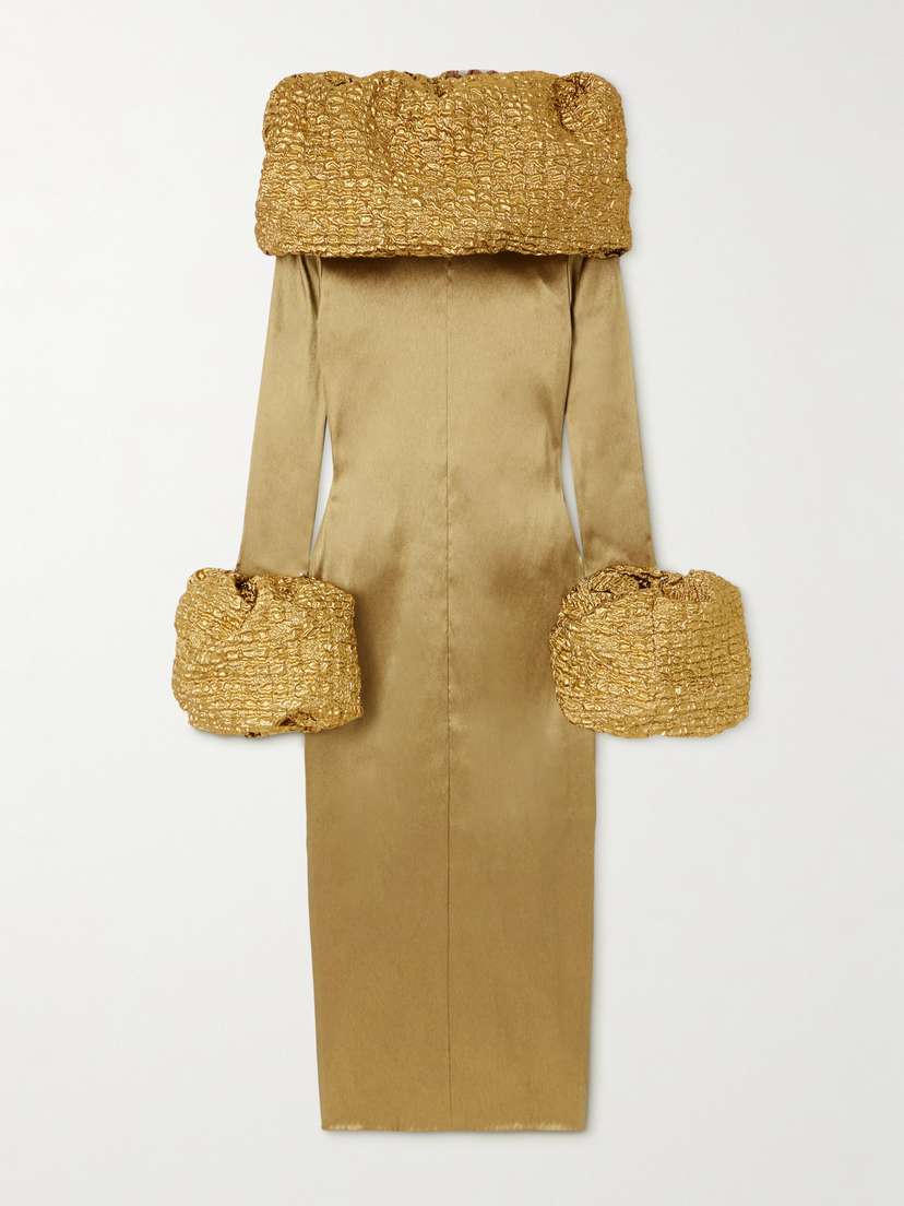 Dima Ayad Convertible Cloqué-trimmed Satin Midi Dress