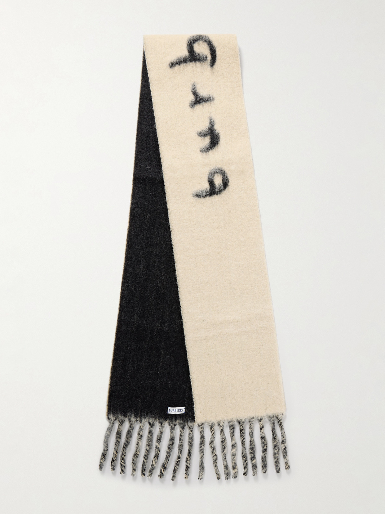 Burberry Fringed Alpaca-blend Jacquard Scarf In Black