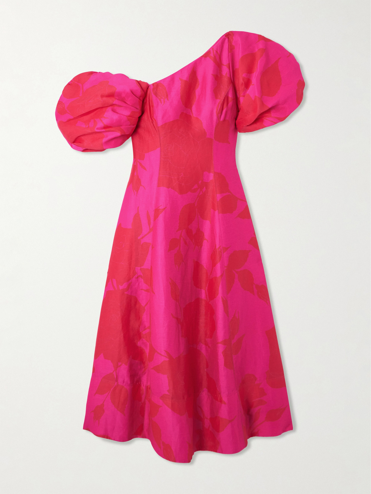 Aje - Arista Tulip One-shoulder Floral-print Linen-blend Midi Dress - Pink