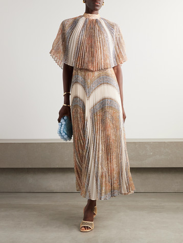 Zimmermann Illustration Sunray cape-effect recycled plissé-chiffon midi dress
