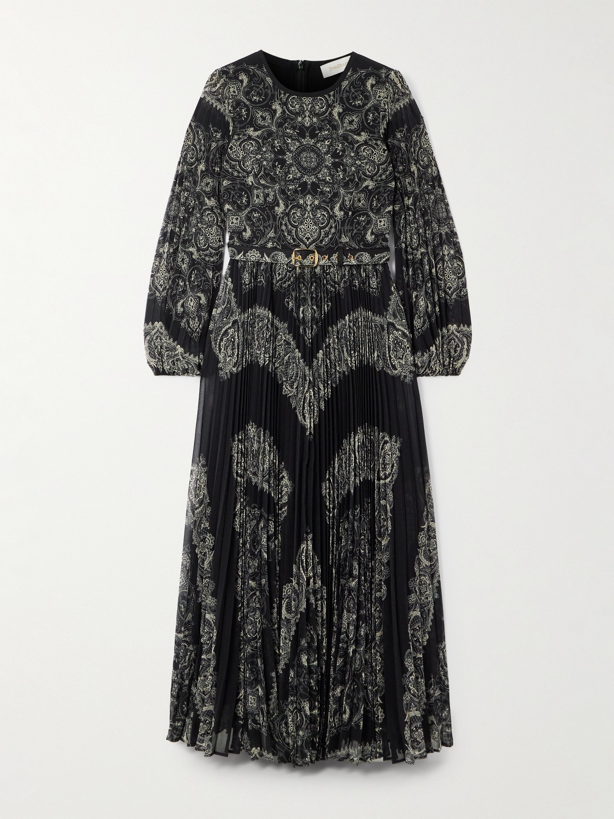 Zimmermann - Sunray Belted Printed Recycled Plissé-chiffon Midi Dress - Black