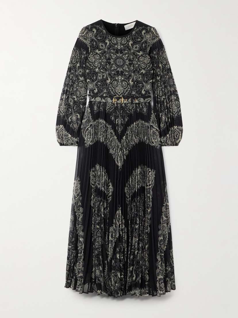 Zimmermann Sunray Belted Printed Recycled Plissé-chiffon Midi Dress