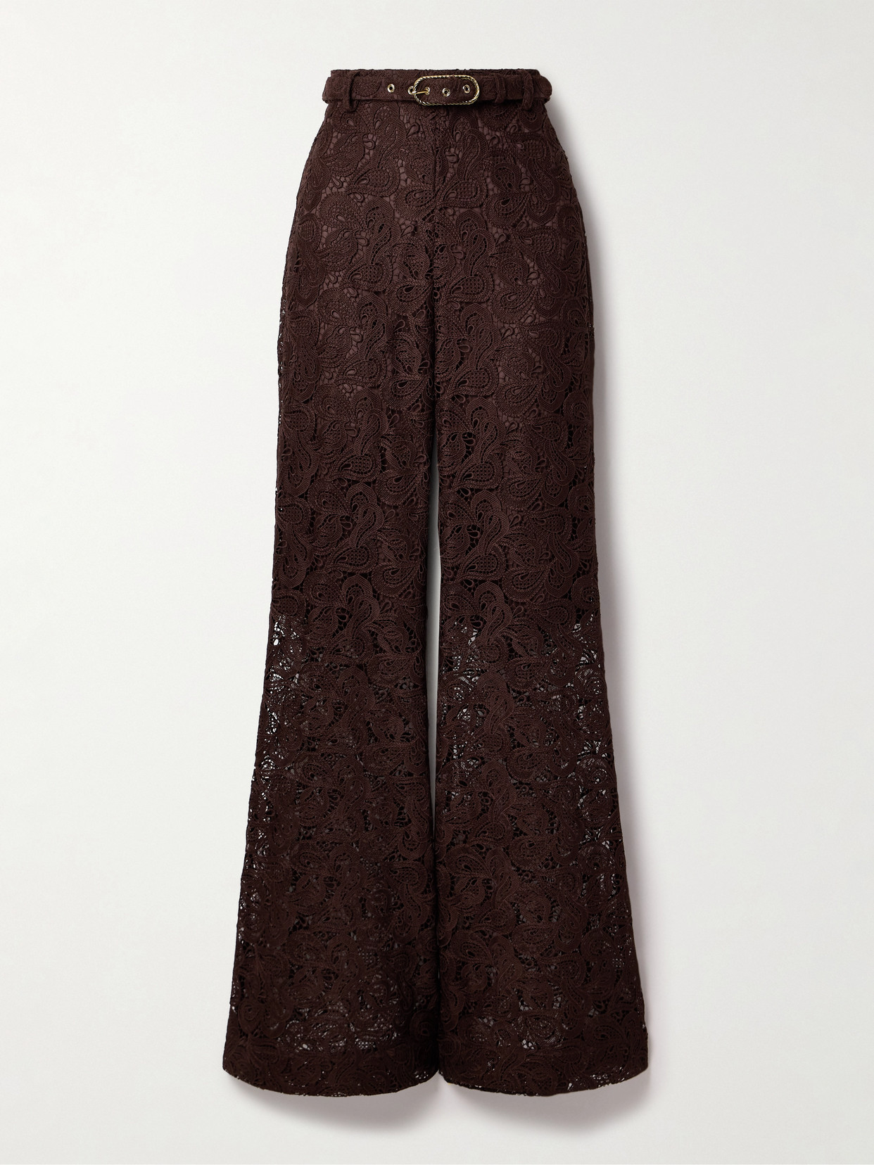 Zimmermann - Illustration Belted Guipure Lace Flared Pants - Brown