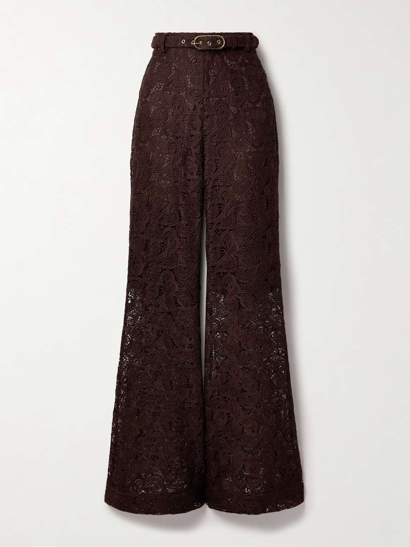 Zimmermann Illustration Belted Guipure Lace Flared Pants