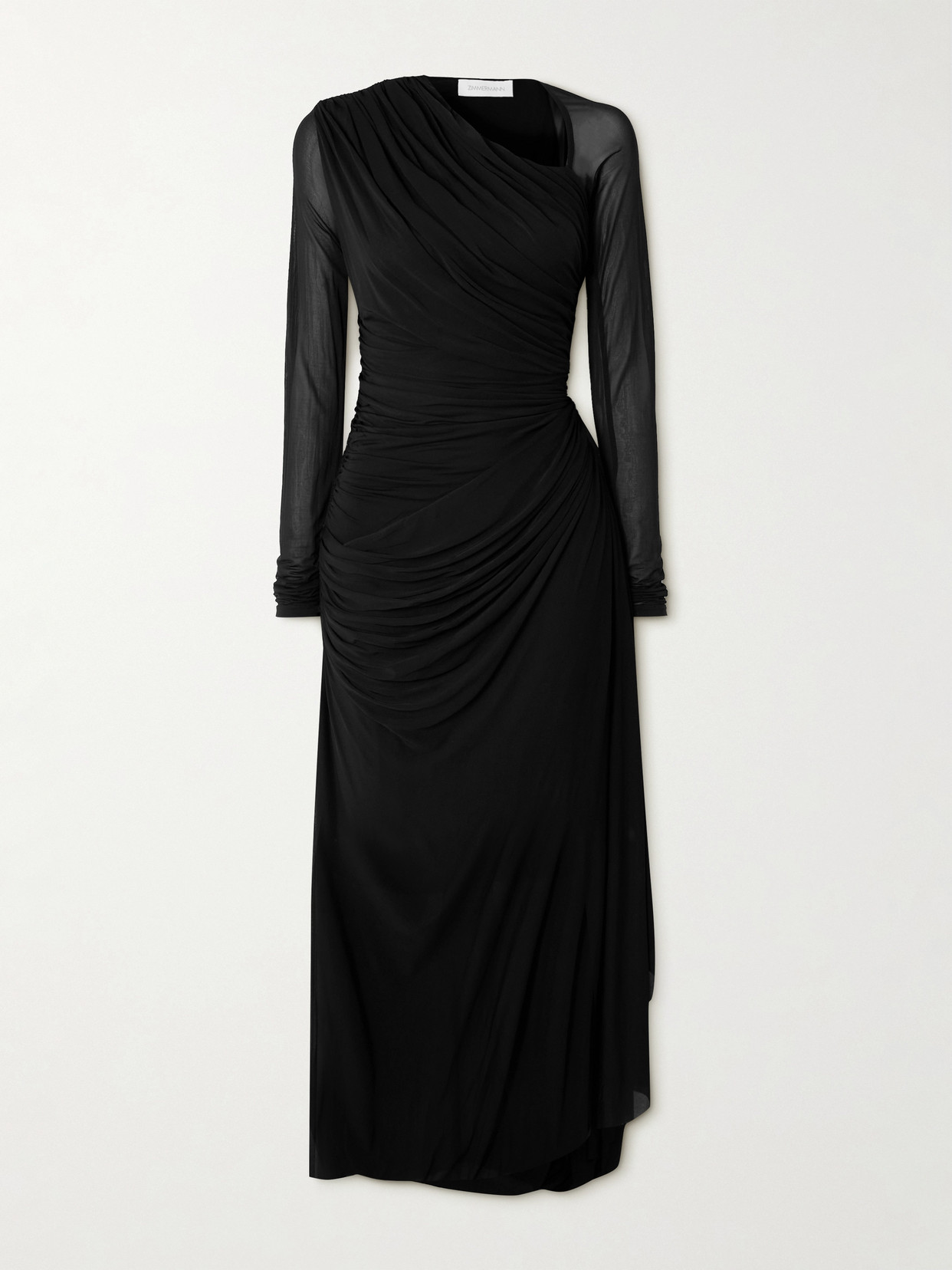 Zimmermann - Illustration Asymmetric Ruched Stretch-mesh Midi Dress - Black