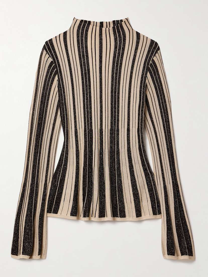 Zimmermann Story 1 Striped Metallic Ribbed-knit Top