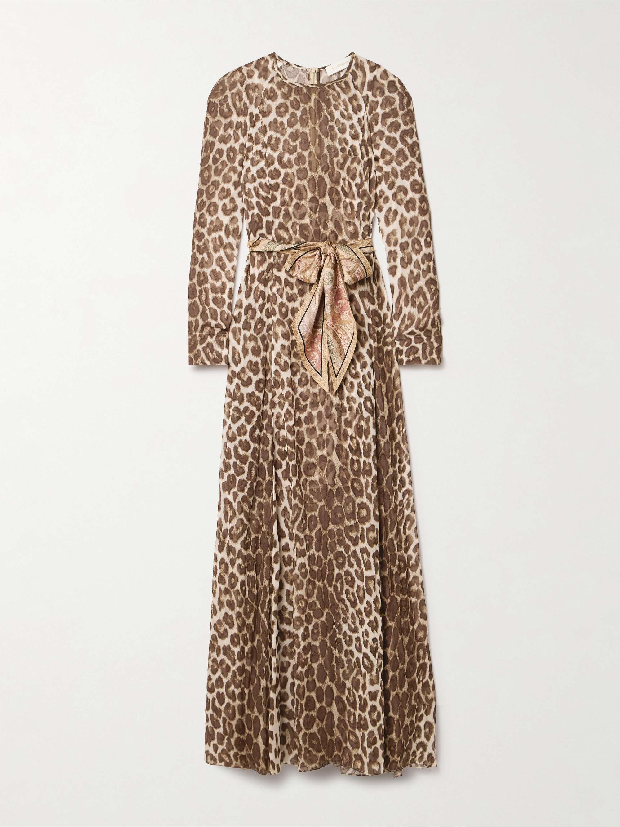 Illustration belted leopard print chiffon maxi dress