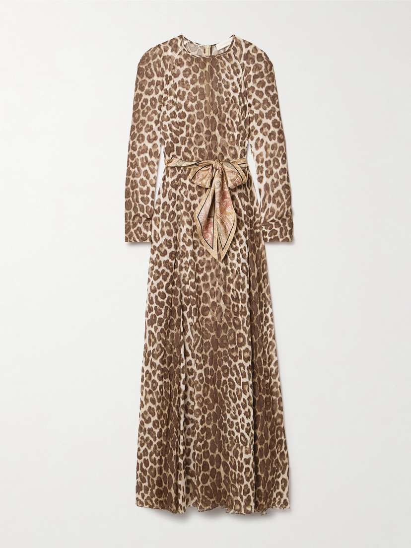 Zimmermann Illustration Belted Leopard-print Chiffon Maxi Dress