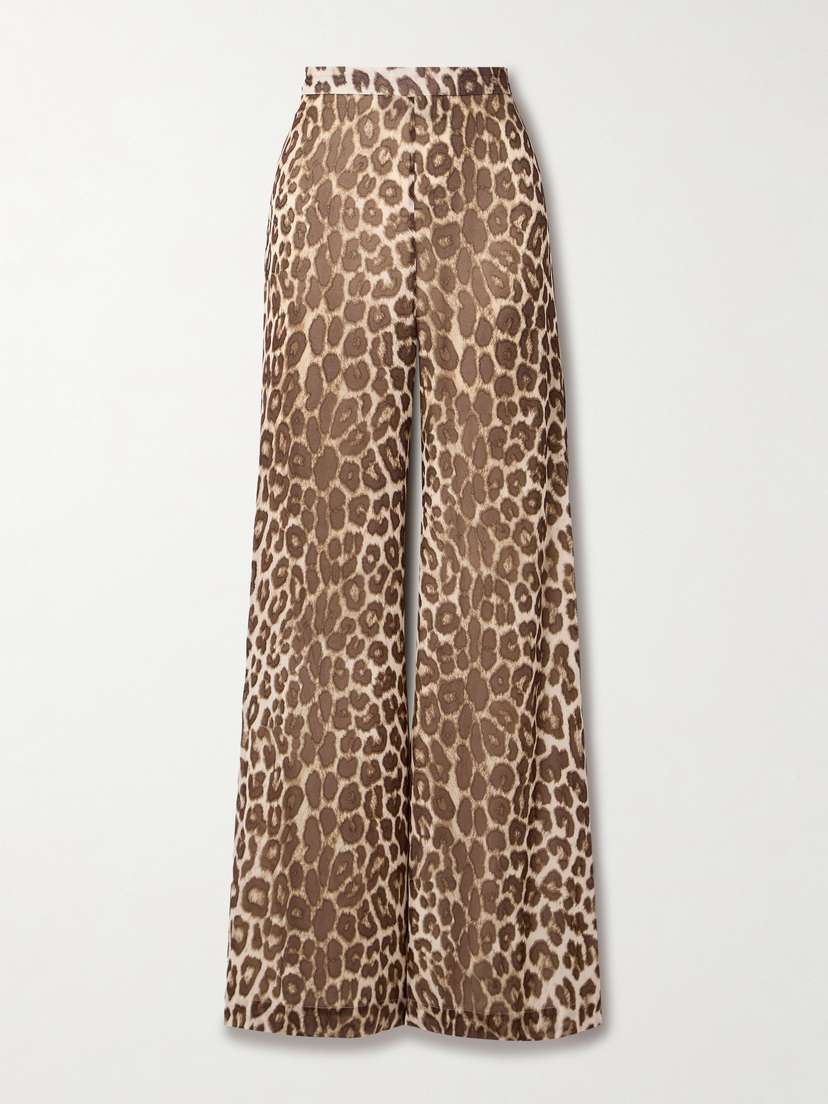Zimmermann Illustration Leopard-print Chiffon Wide-leg Pants