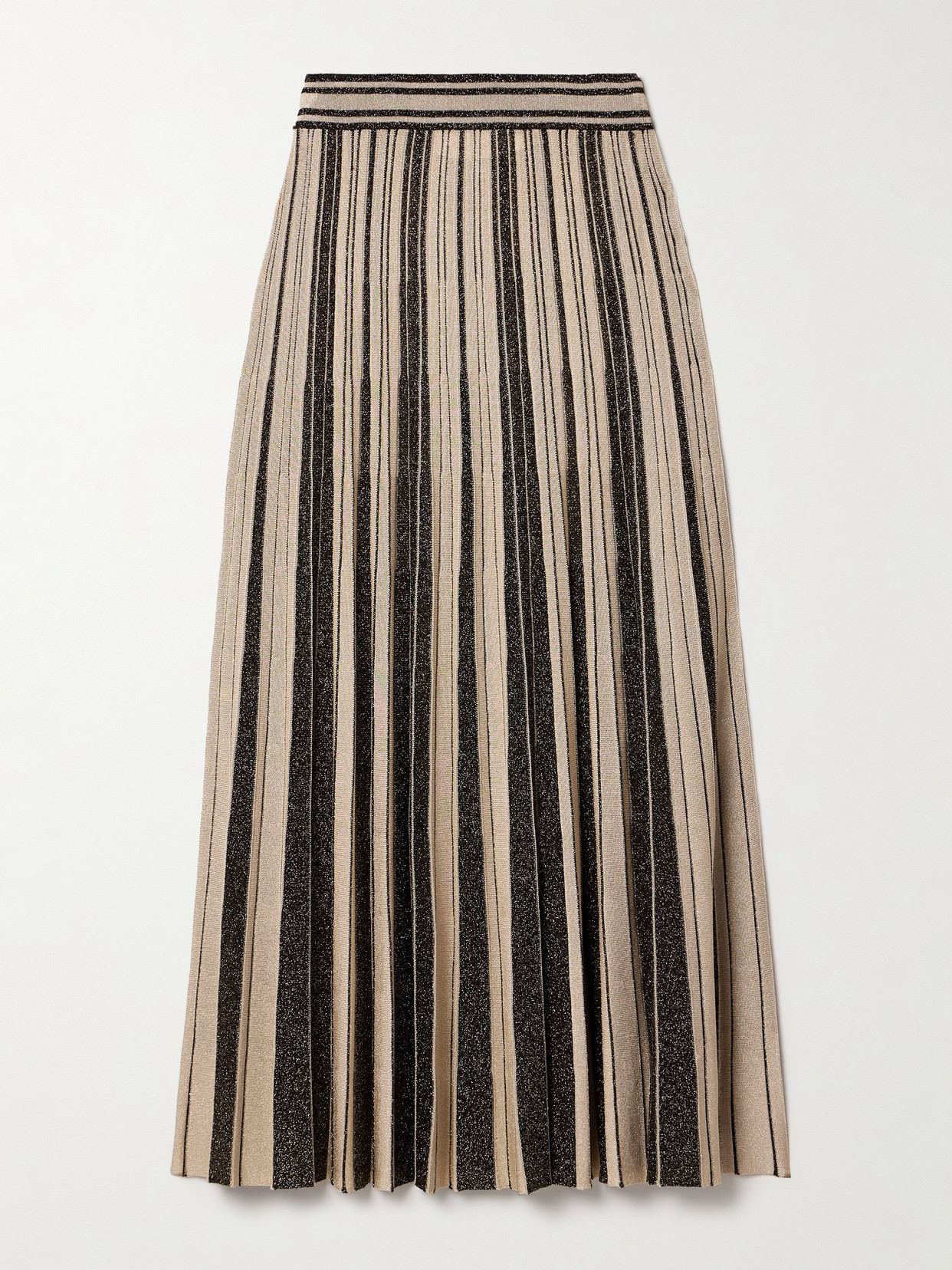 Zimmermann - Story 1 Striped Pleated Metallic Stretch-knit Midi Skirt - Black