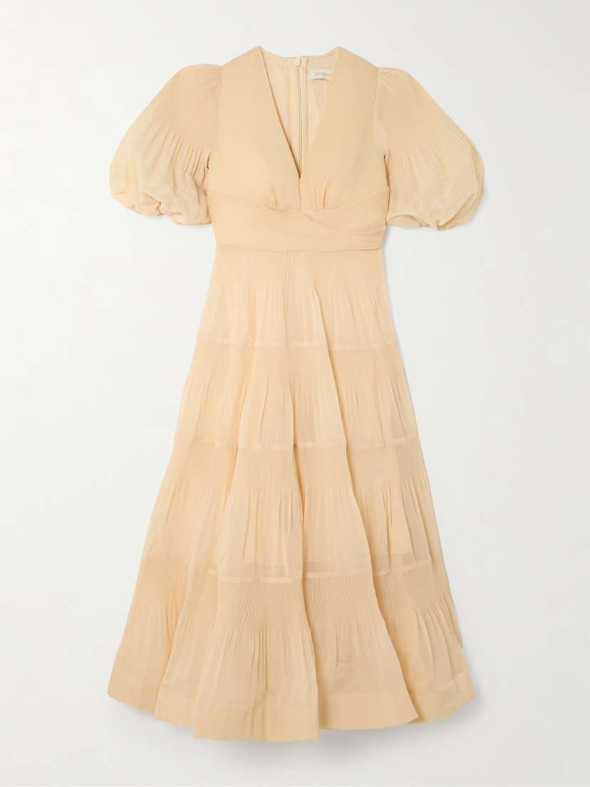 Zimmermann Tiered Plissé-taffeta Midi Dress