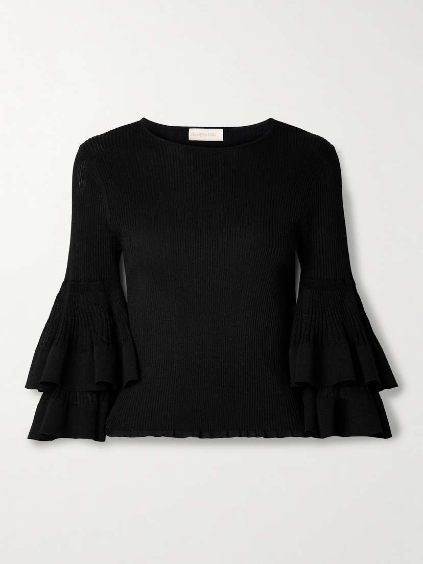 Zimmermann Story 1 Tiered Ruffled Ribbed-knit Top