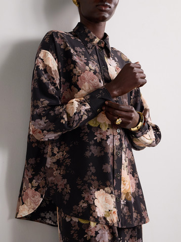 Zimmermann Illustration lace-trimmed floral-print silk crepe de chine shirt