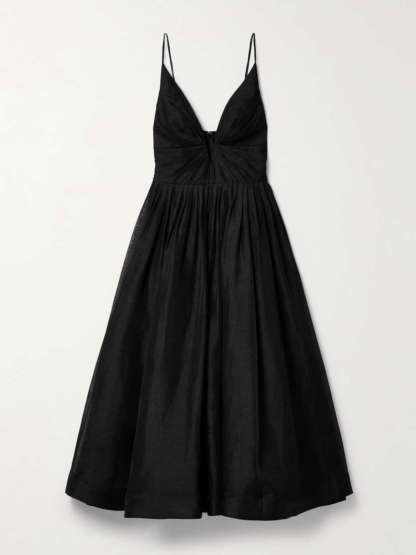 Zimmermann Illustration Pleated Linen And Silk-blend Midi Dress