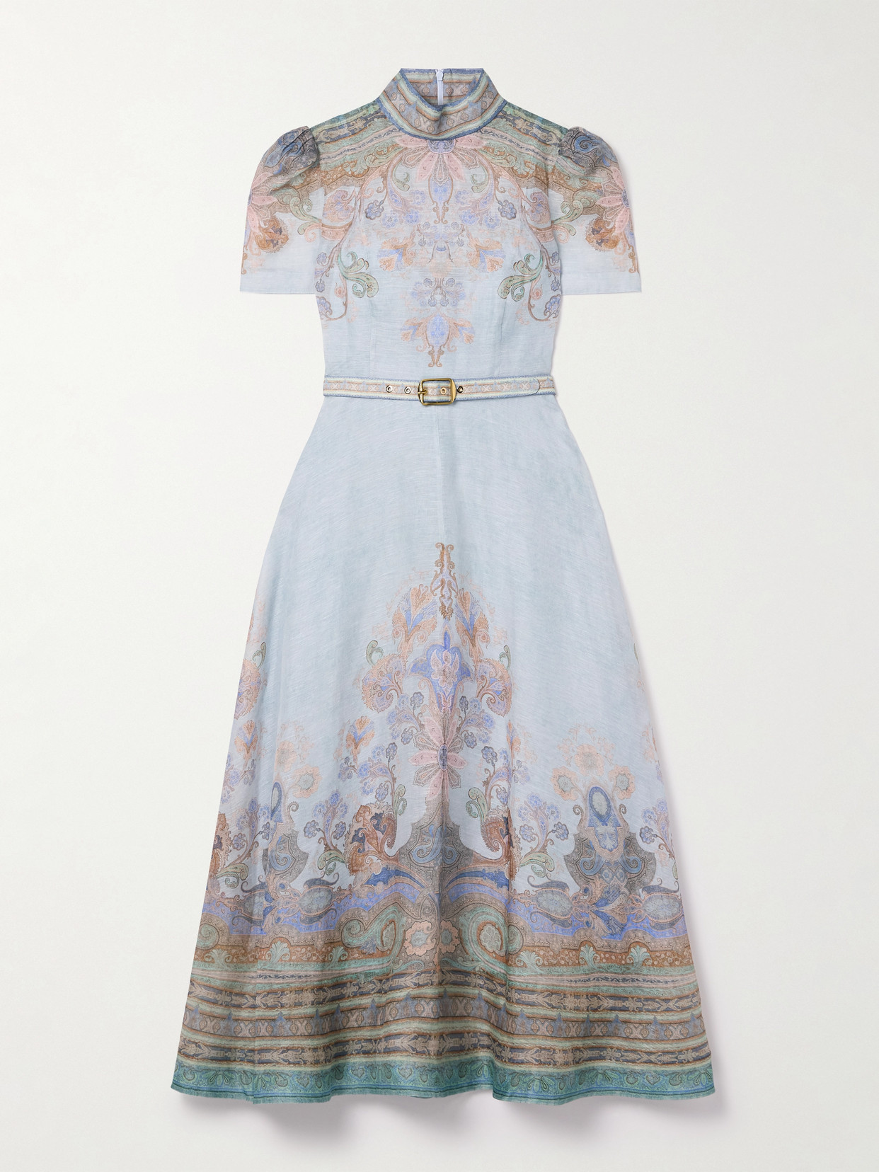 Zimmermann - Eden Belted Printed Linen And Silk-blend Midi Dress - Blue