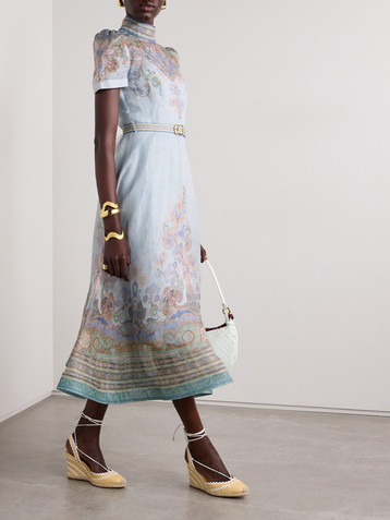 Zimmermann Eden belted printed linen and silk-blend midi dress