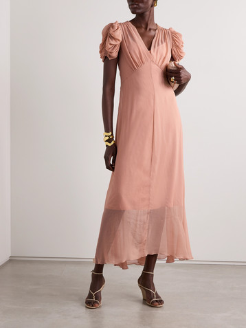 Zimmermann Eden asymmetric gathered silk-georgette dress