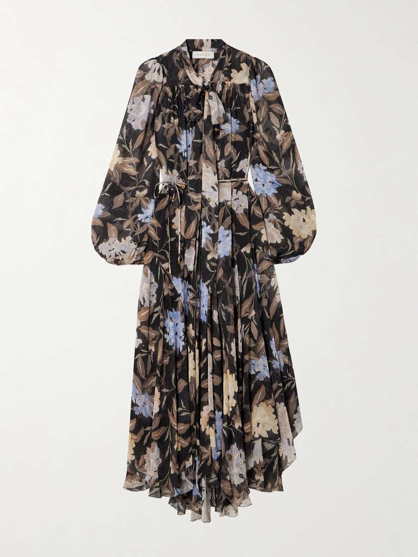 Zimmermann Eden Handkerchief Belted Floral-print Crepe De Chine Midi Dress