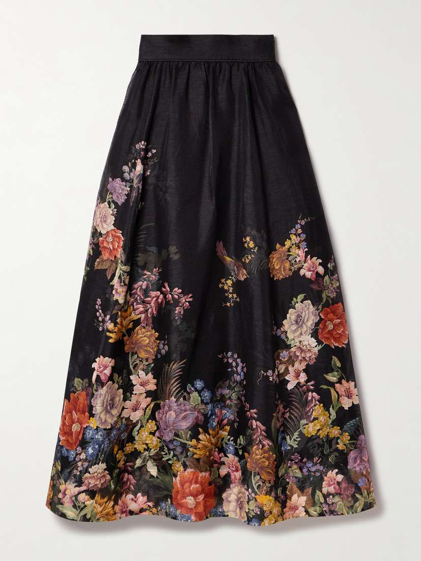 Zimmermann Pavilion Floral-print Linen And Silk-blend Midi Skirt