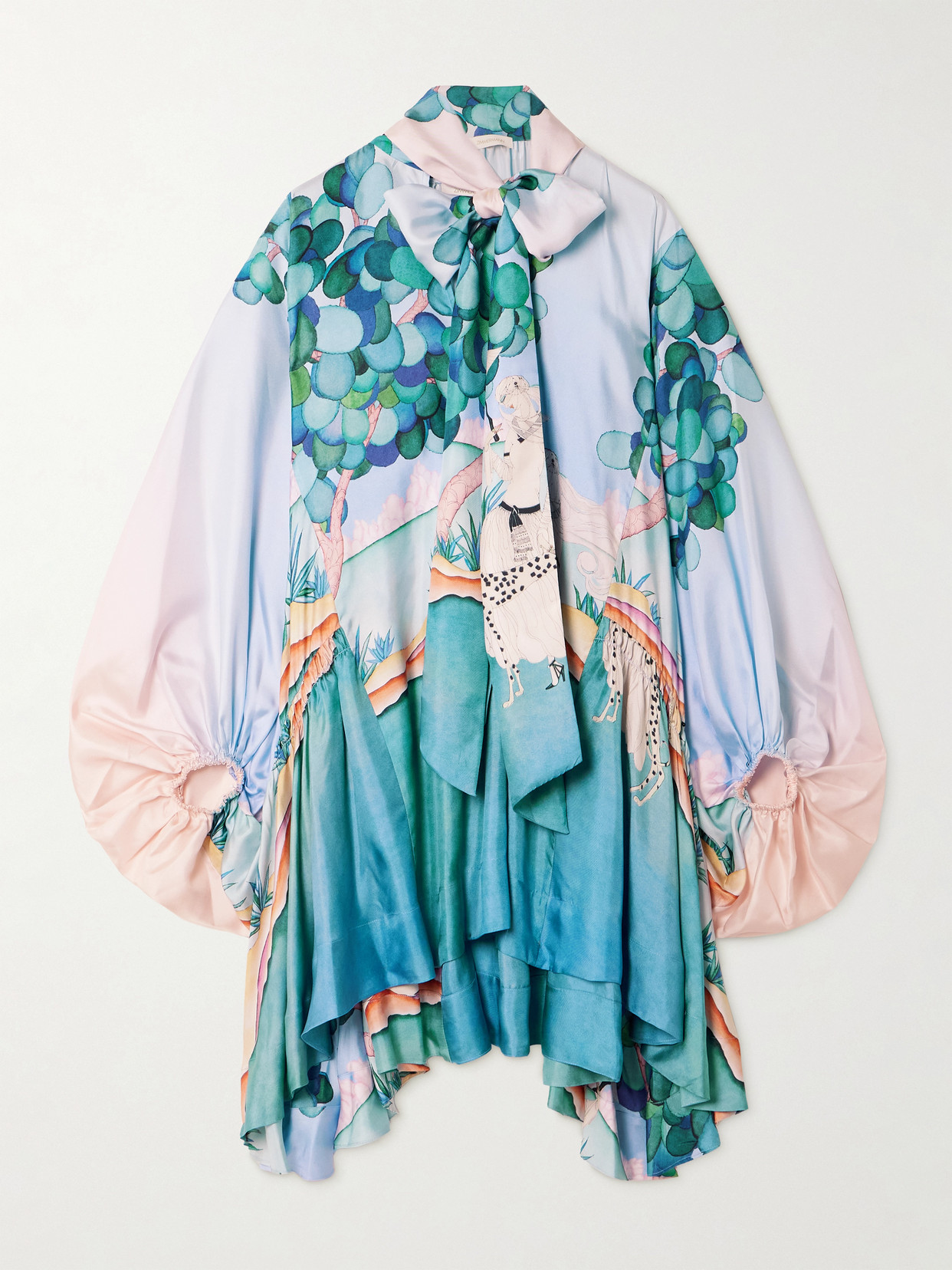 Zimmermann - Eden Billow Pussy-bow Printed Silk Mini Dress - Blue