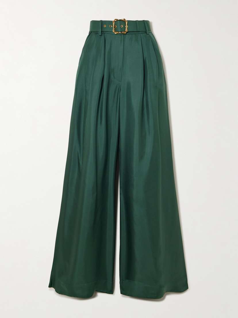Zimmermann Pavilion Belted Pleated Silk Wide-leg Pants