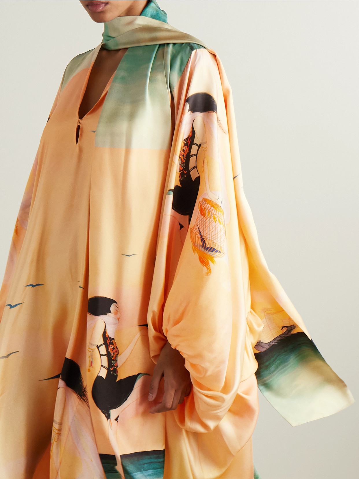 Zimmermann Eden Billow Printed Silk Satin Gown In Yellow