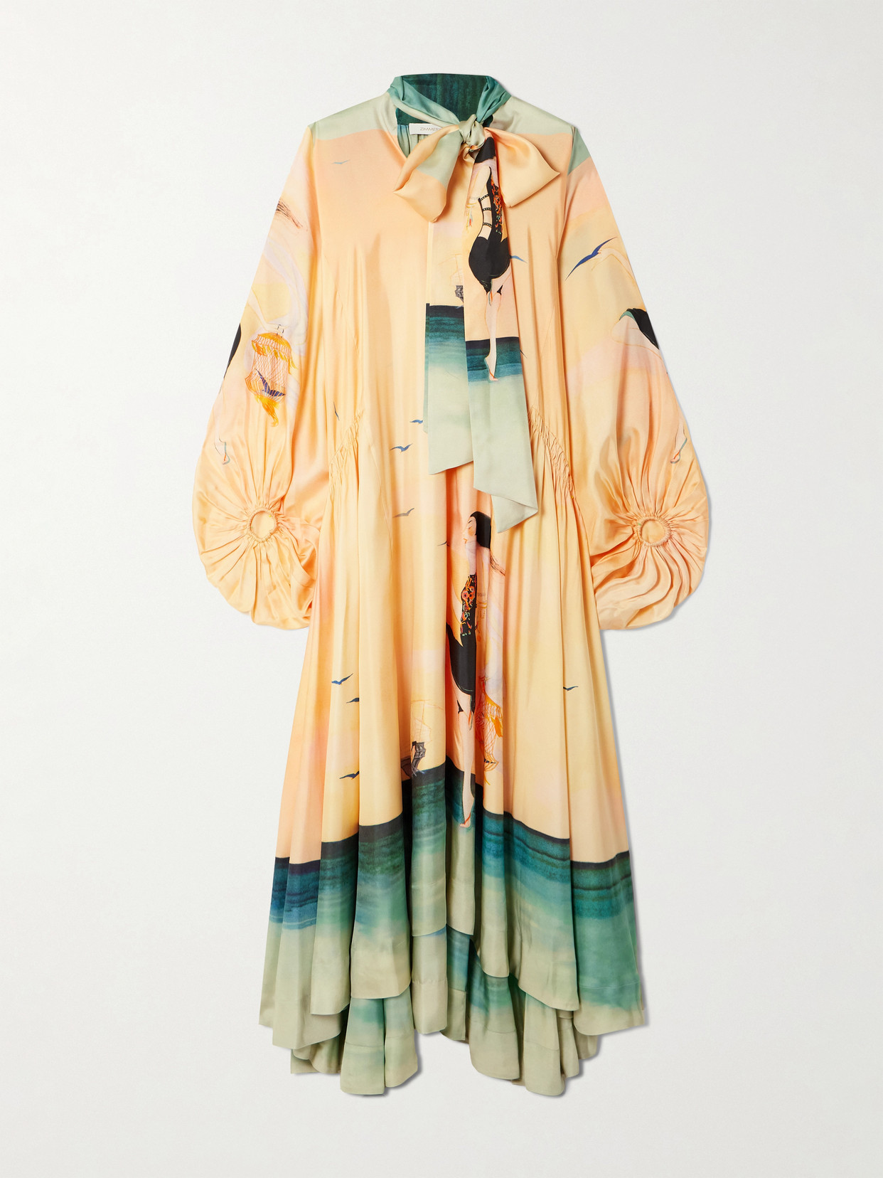 Shop Zimmermann Eden Pussy-bow Silk Maxi Dress In Yellow