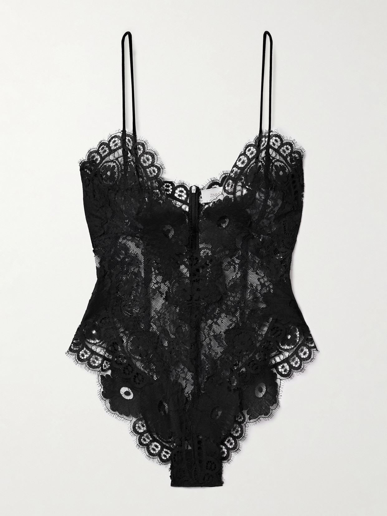 Zimmermann - Illustration Velvet-trimmed Lace Bodysuit - Black