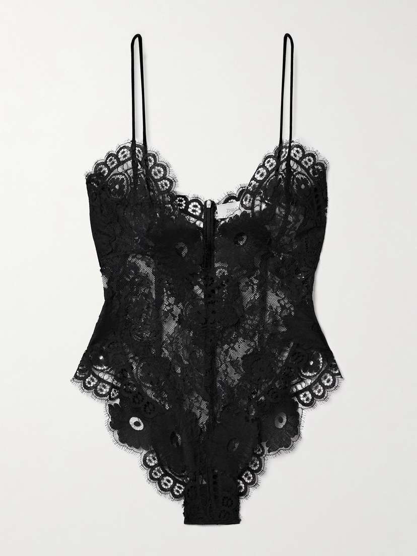 Zimmermann Illustration Velvet-trimmed Lace Bodysuit