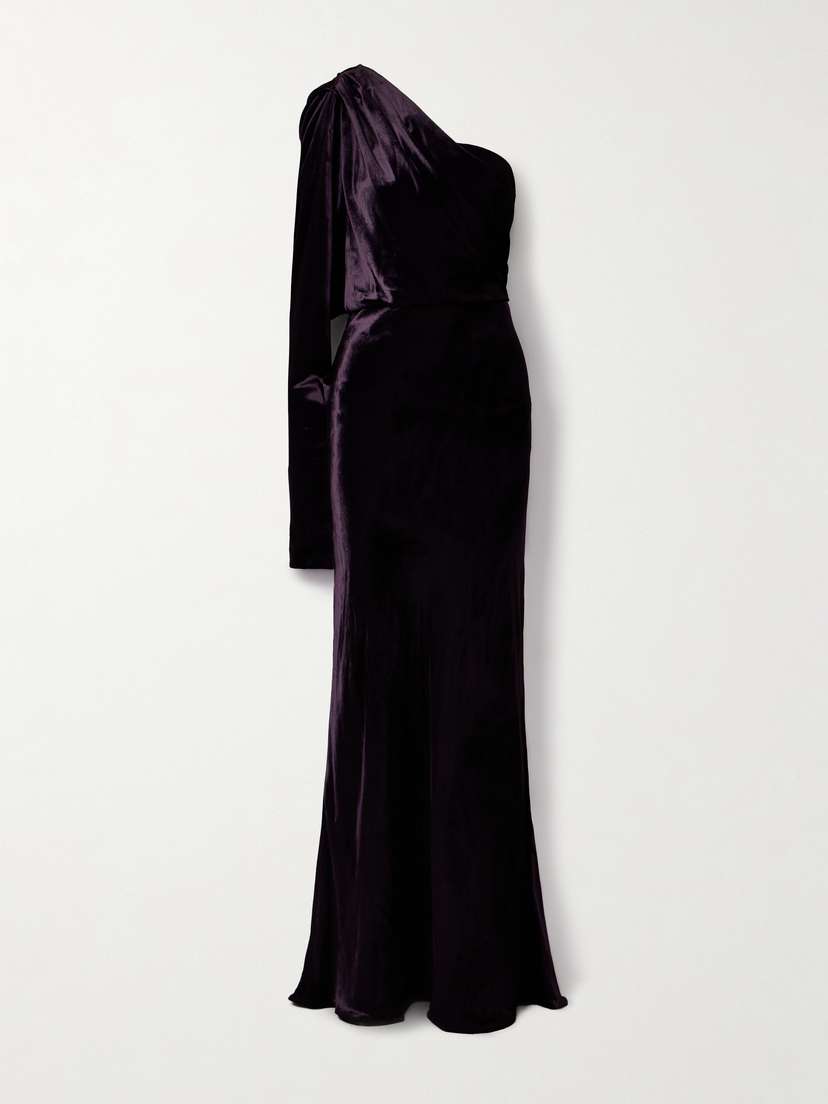 Zimmermann Illustration One-sleeve Draped Velvet Maxi Dress