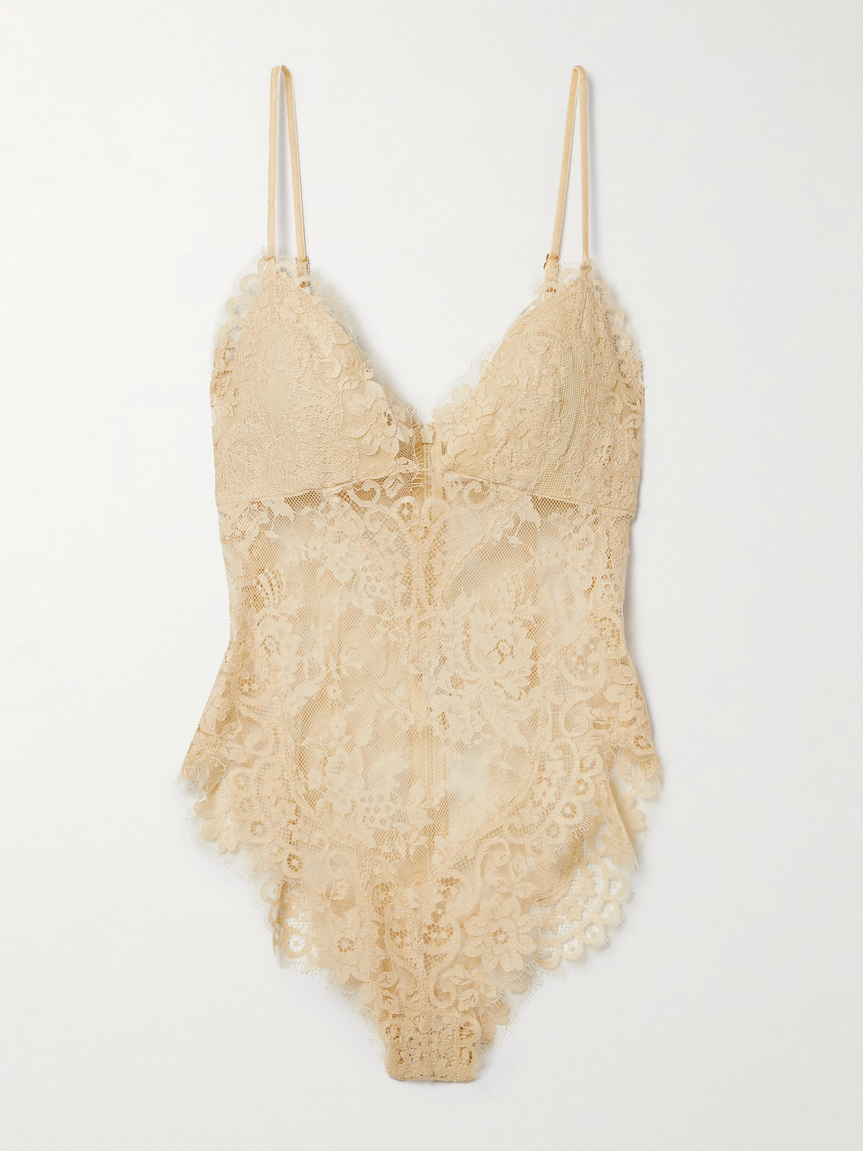 Zimmermann Illustration Velvet-trimmed Lace Bodysuit In Cream