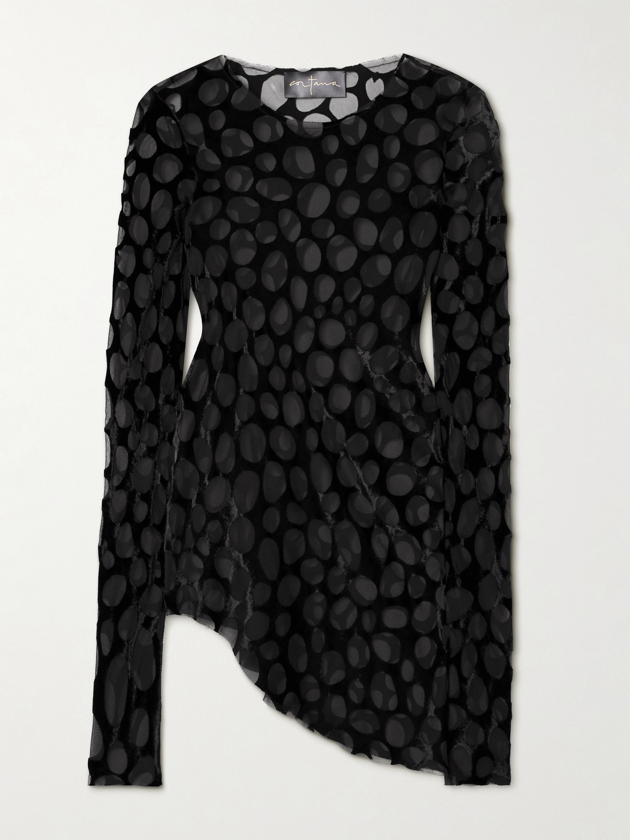 Cortana - Pebbles Asymmetric Polka-dot Devoré-chiffon Top - Black