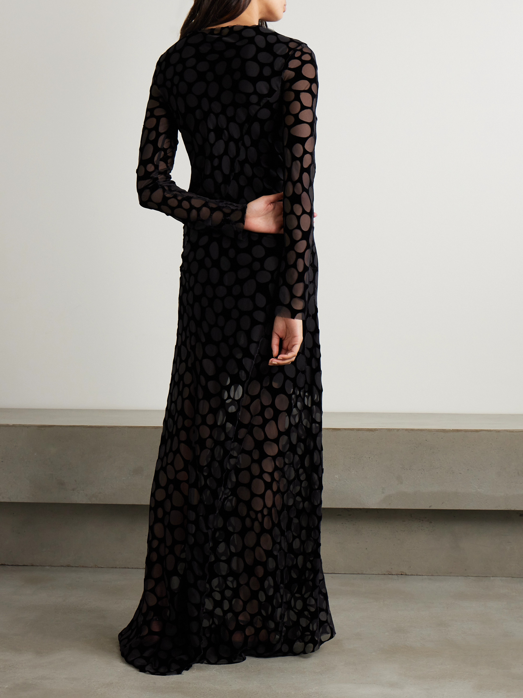 pebbles evening dresses Cortana - Pebbles polka-dot devoré-chiffon maxi dress