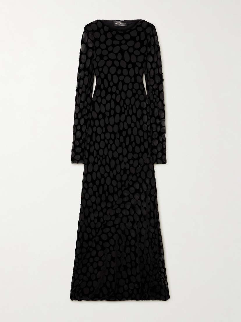 Cortana Pebbles Polka-dot Devoré-chiffon Maxi Dress