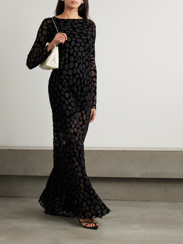 Cortana Pebbles polka-dot devoré-chiffon maxi dress