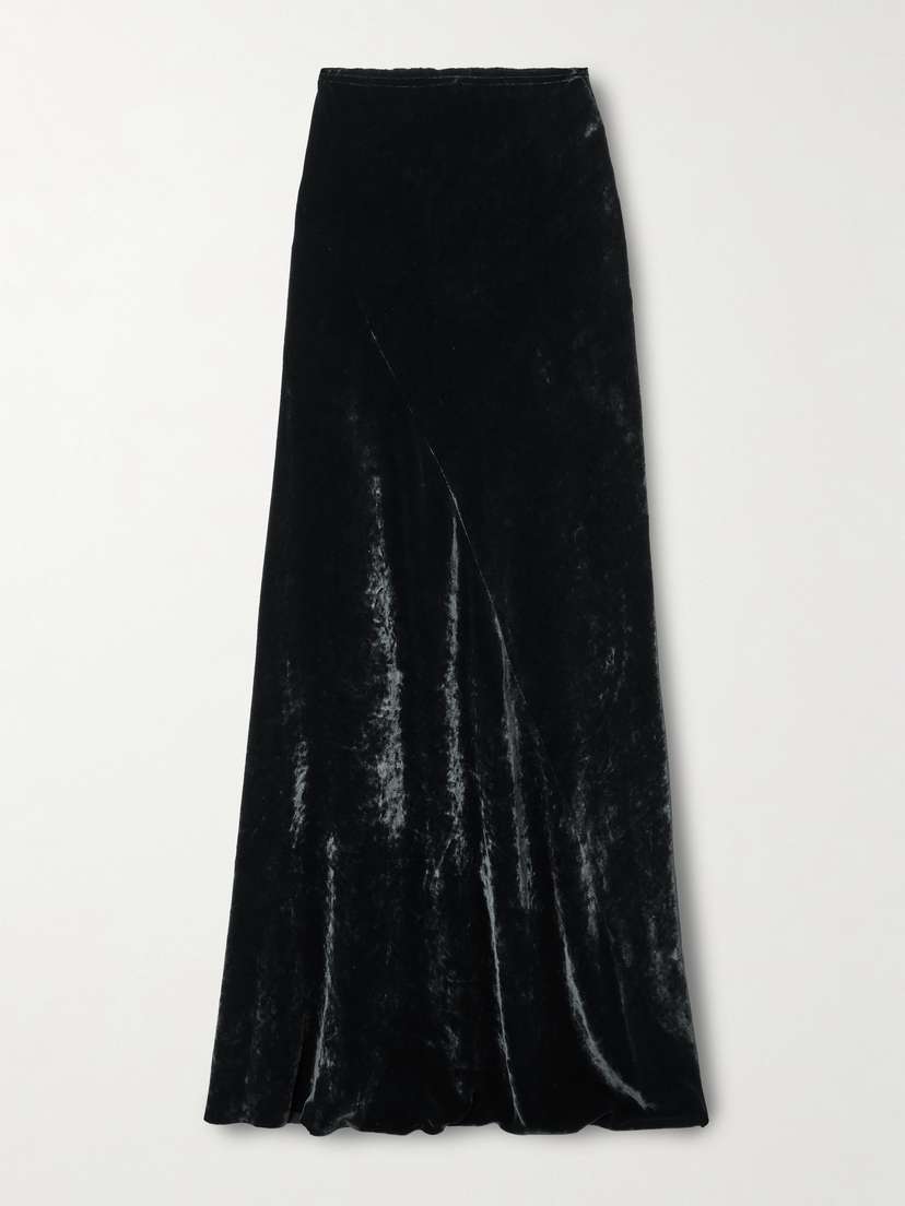 Cortana Roisin Paneled Velvet Maxi Skirt
