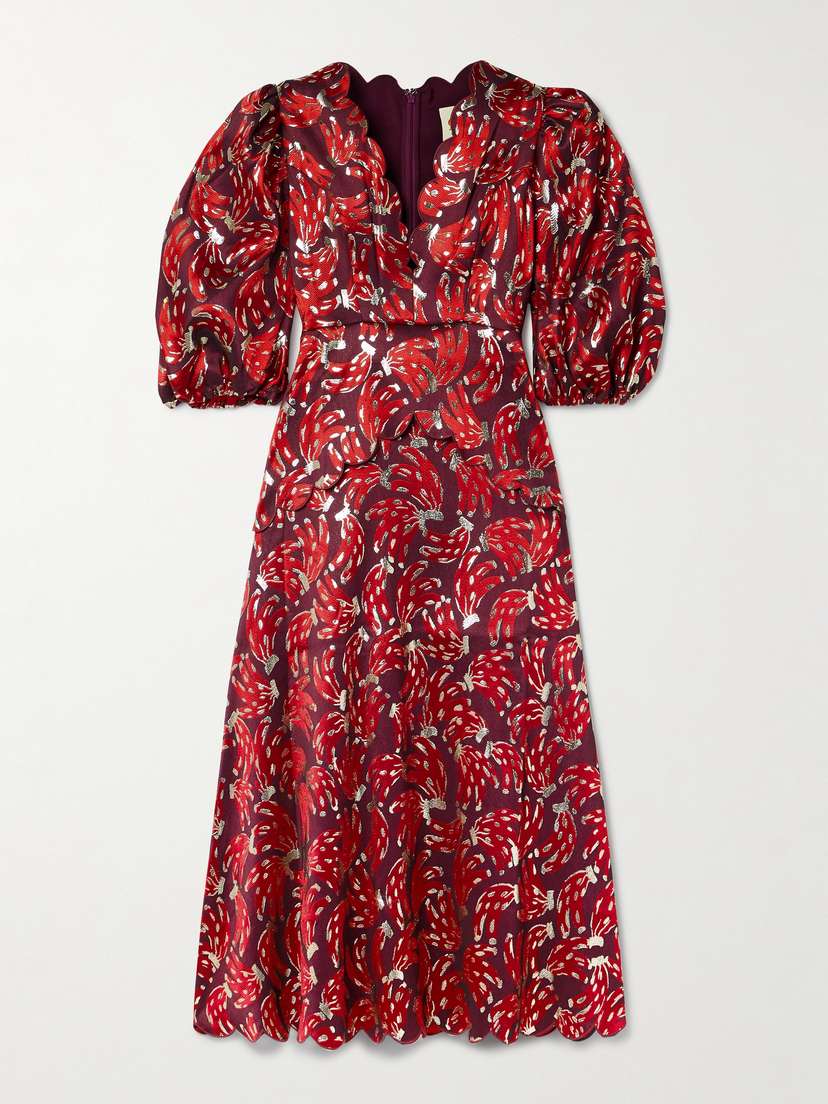 Farm Rio Layered Metallic Brocade Midi Dress